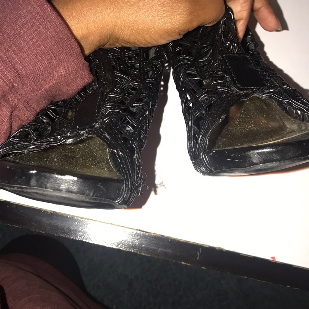 Tall black detailed lace up heels - Picture 8 of 8